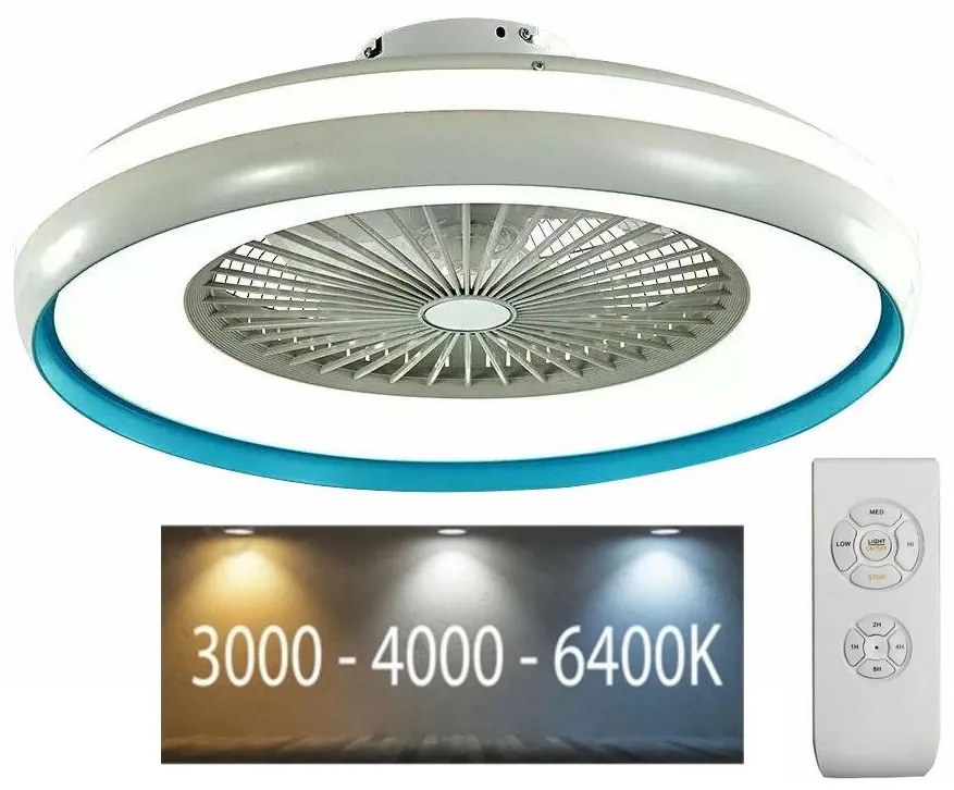 V-Tac LED Stropné svietidlo s ventilátorom LED/45W/230V 3000/4000/6500K modrá VT0417