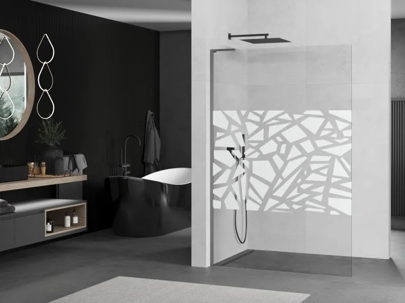 Mexen Kioto L, sprchová zástena Walk-In 80 x 200 cm, 8mm číre sklo biely vzor, grafitový profil, 800-080-103-95-85