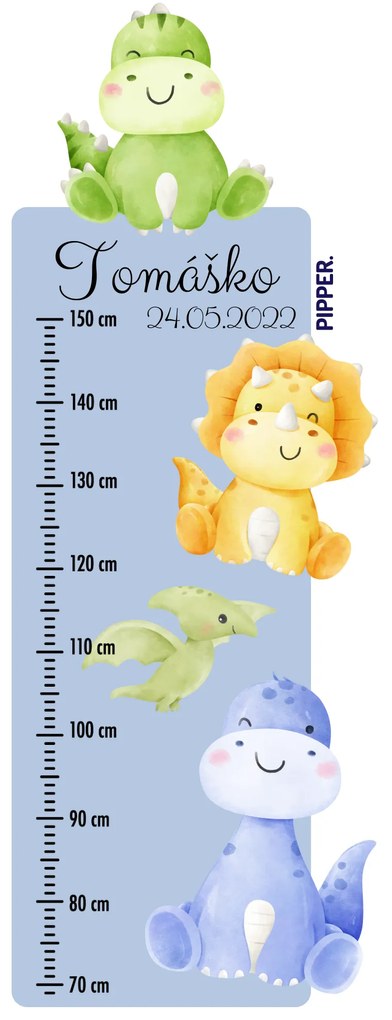 PIPPER. Textilná nálepka na stenu "Detský meter s menom - Dinosaury 2"