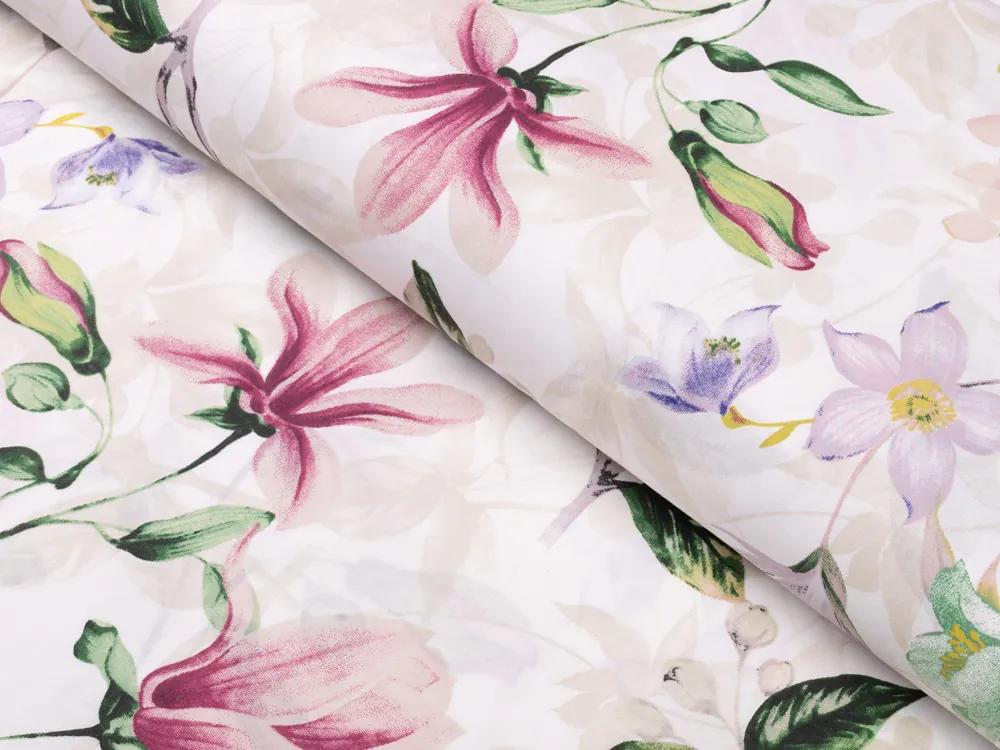 Biante Bavlnená obliečka na vankúš s lemom Sandra SA-287 Mix kvetov na bielom 35 x 45 cm