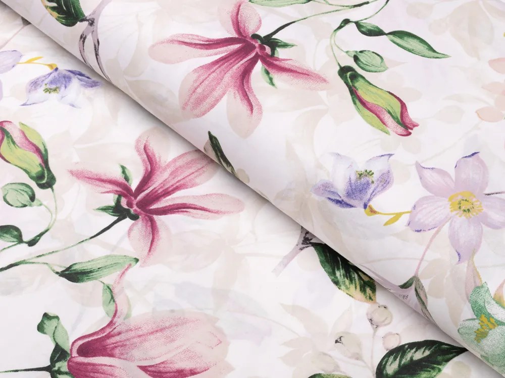 Biante Bavlnená obliečka na vankúš s lemom Sandra SA-287 Mix kvetov na bielom 40 x 60 cm