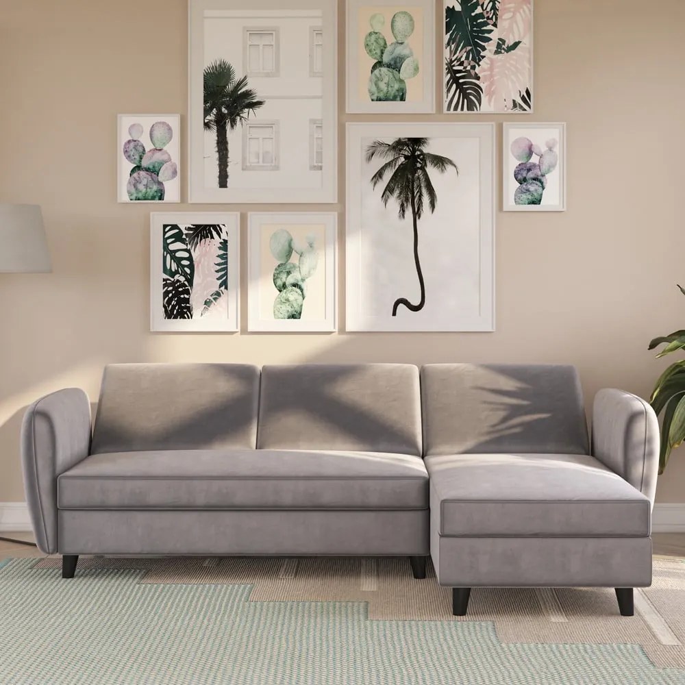 Sivá zamatová rozkladacia rohová pohovka Perry – Støraa