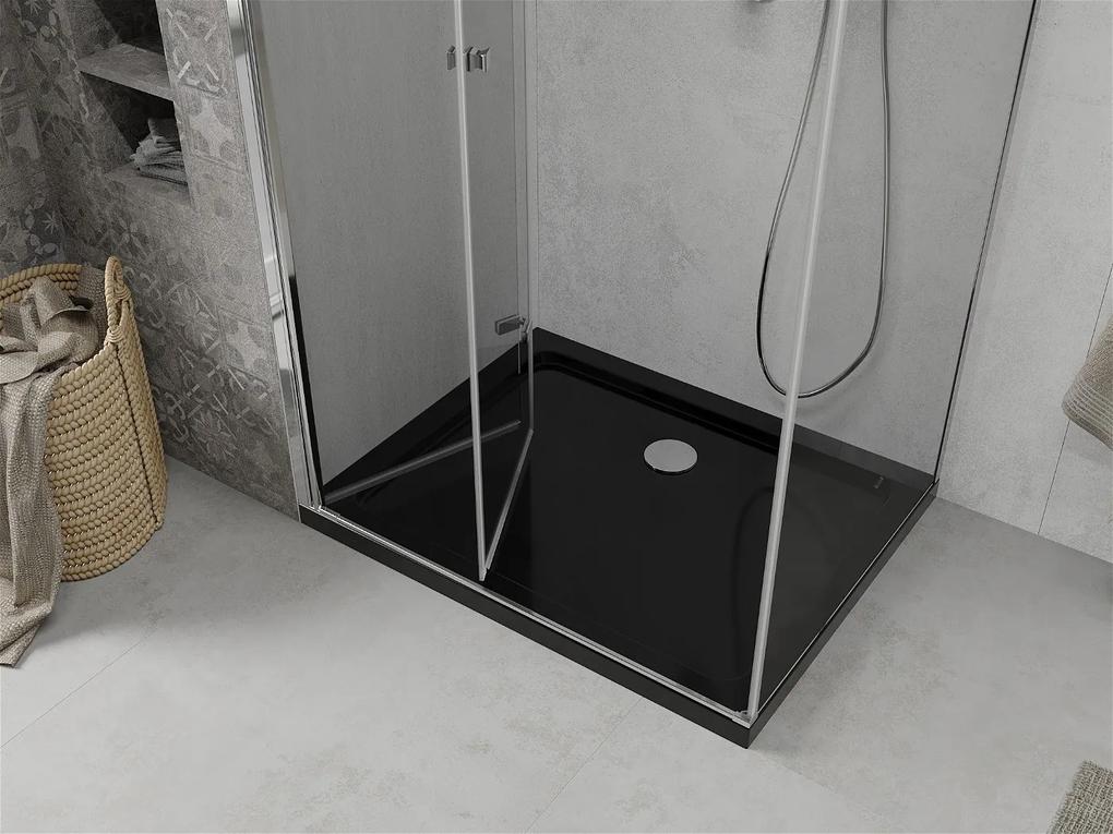 Mexen Lima, sprchový kút so skladacími dverami 90 (dvere) x 100 (stena) cm, 6mm číre sklo, chrómový profil + slim sprchová vanička čierna + chrómový sifón, 856-090-100-01-00-4070