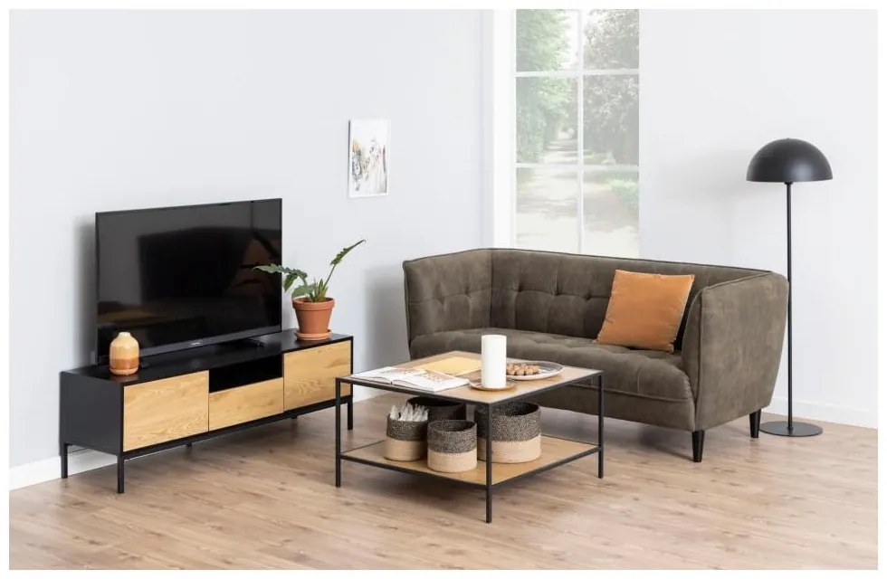 TV stolík v dekore duba v čierno-prírodnej farbe 140x45 cm Seaford – Actona