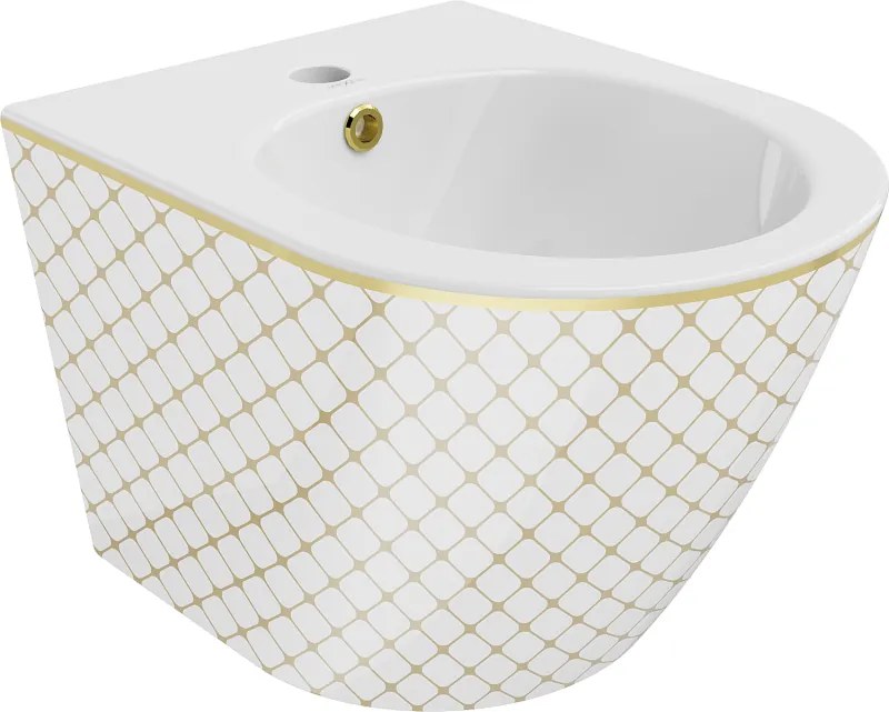 Mexen Lena závesný bidet, biely/zlatý vzor mriežka - 35224809