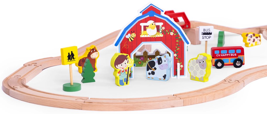 Drevená vláčiková dráha na batérie Farma 53 kusov ECOTOYS