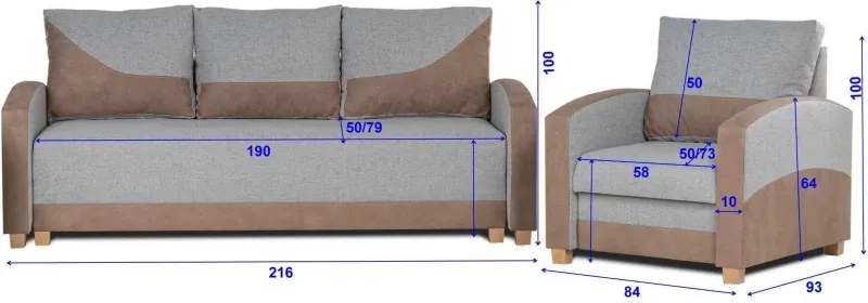 Sedacia súprava Niko 3+1+1, sivá / hnedá (b - calbo art 14806 / a - zaria an 3701)