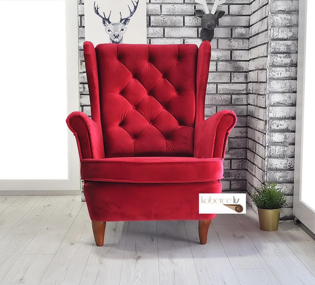 Kreslo Velvet Red s ozdobou