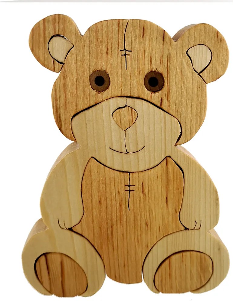 AMADEA Drevené puzzle medveď, masívne drevo dvoch druhov drevín, 15 cm