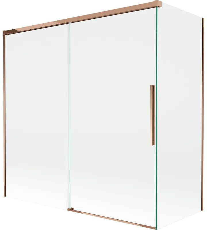 Mexen Rox, 2-krídlová posuvná vaňová zástena 160 + 70 x 150 cm, 8mm číre sklo, ružové zlato profil, 8C9-160-070-60-00