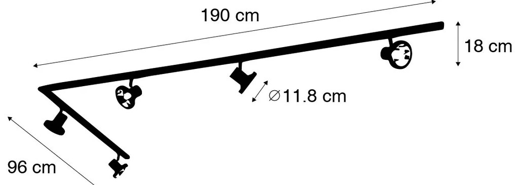 Moderný koľajnicový systém s 5 čiernymi bodovými svetlami 1-fázový 300 cm - Iconic Jeany