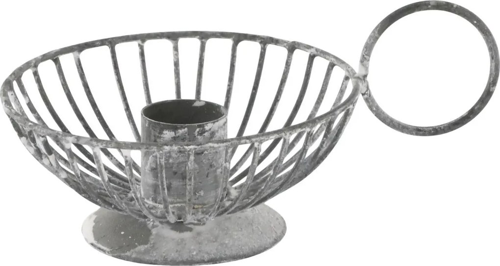 Šedý antik kovový svietnik na úzku sviečku Chamberstick - 13 * 9 * 6 cm / Ø 2cm