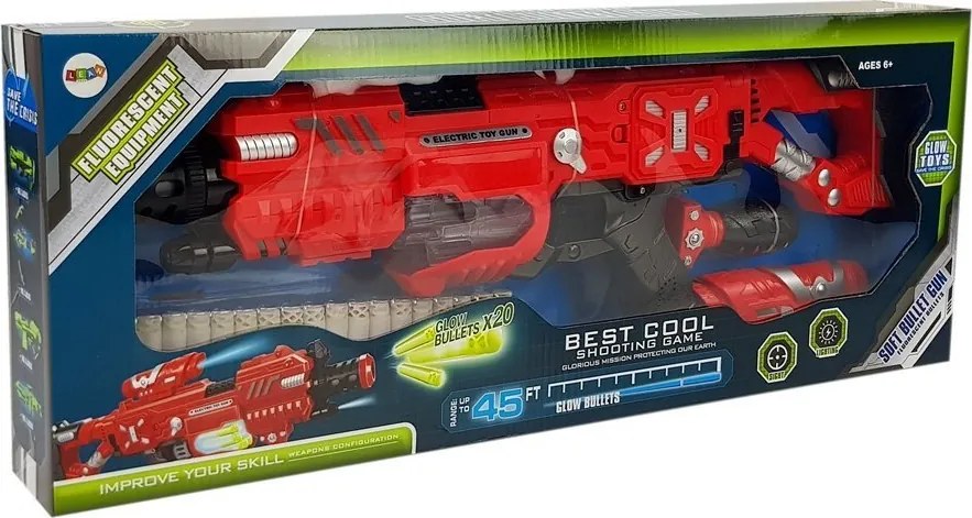 LEAN Toys Svietiaca pištoľ svietiaca v tme Penové náboje Dosah zvuku 45 m