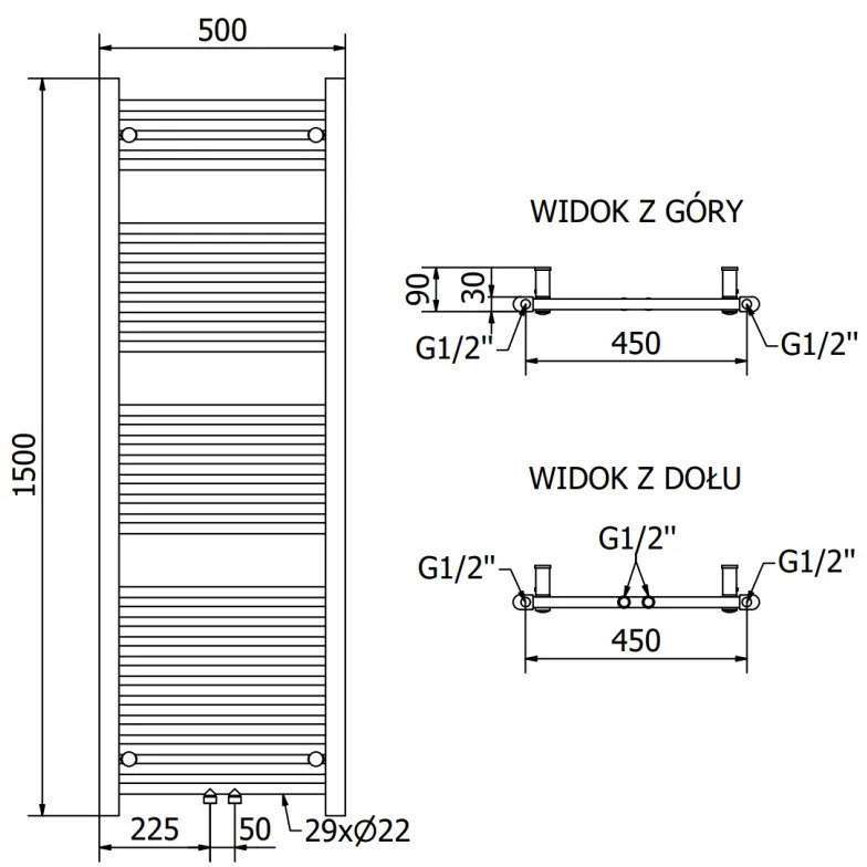 Mexen Mars, vykurovacie teleso 1500x500 mm, 626 W, antracitová, W110-1500-500-00-66