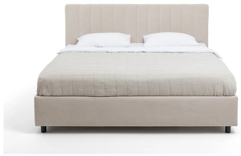 Béžová čalúnená dvojlôžková posteľ s úložným priestorom s matracom/s roštom 180x200 cm Myra Slim Line – Bonami Selection