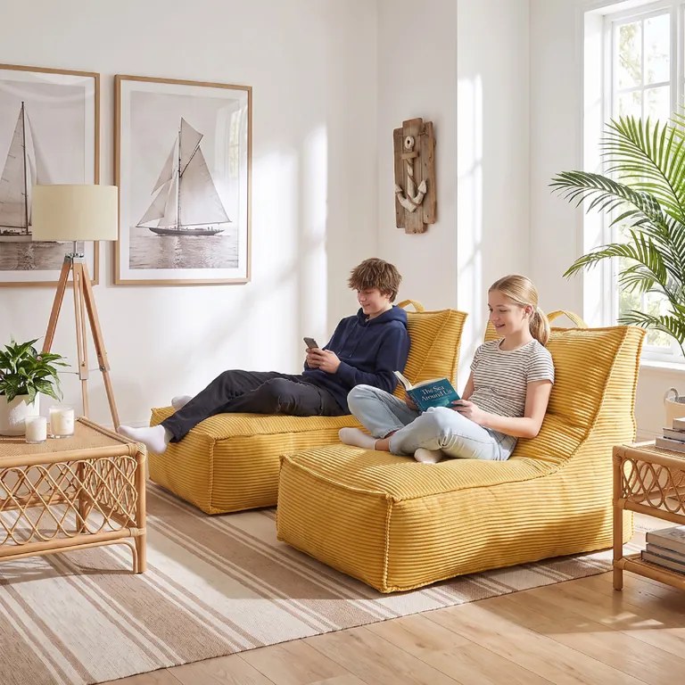 Sedací vak Leone XXL s penovou výplňou – menčester, MOOD Farba MOOD: Žltý