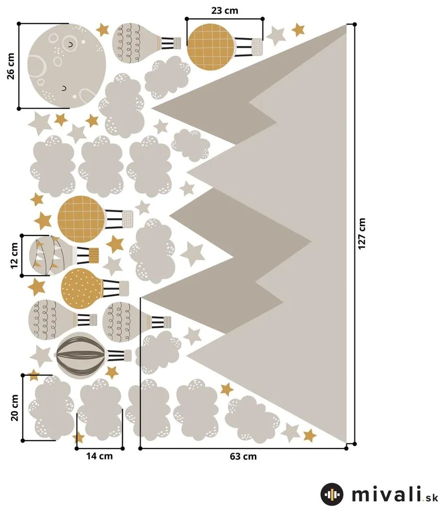 Samolepky na stenu - Špicaté kopce a balóny