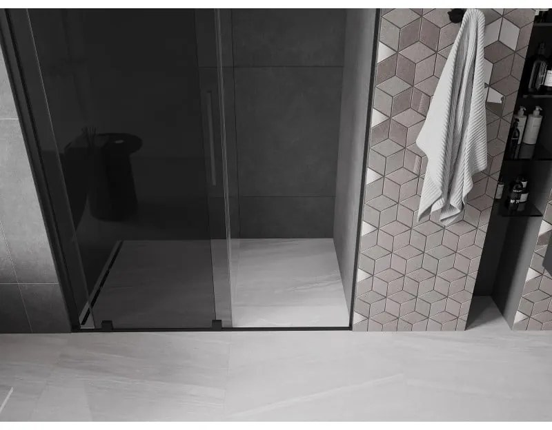 Mexen Velar, posuvné sprchové dvere do otvoru 130 cm, 8mm šedé sklo, čierna matná, 871-130-000-41-70