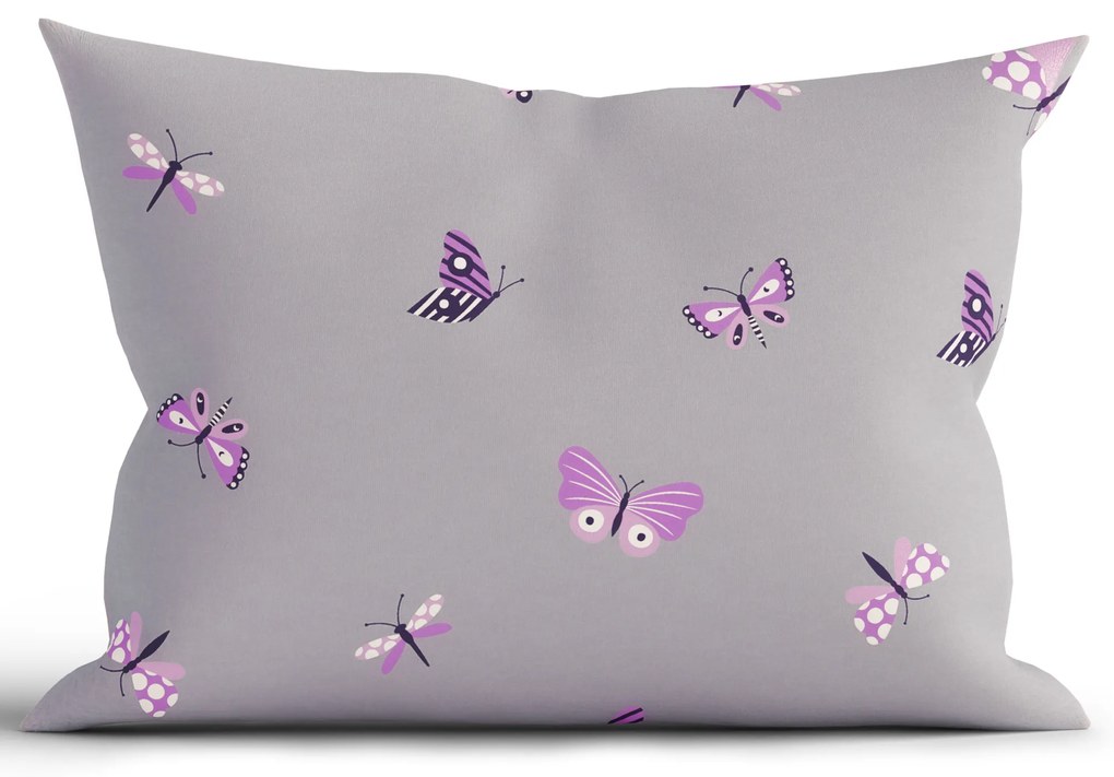 Bavlnená obliečka na vankúš Renforcé 50 × 70 cm - Motýliky tmavo sivé