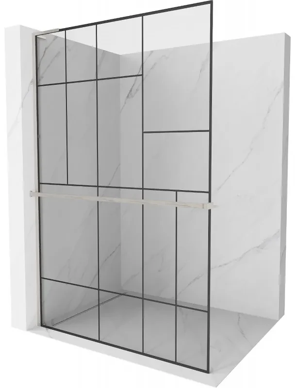 Mexen Kioto+ L sprchová stena s poličkou Walk-in 90 x 200 cm, čierny vzor, brúsený niklový - 800-090-123-97-78
