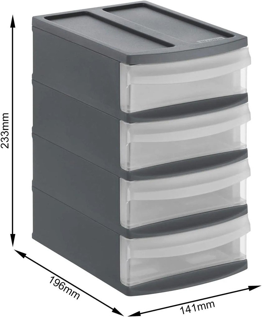 XXS - Box s 4 zásuvkami, úložný box vysunovací, antracit, Rotho SYSTEMIX - TOWER