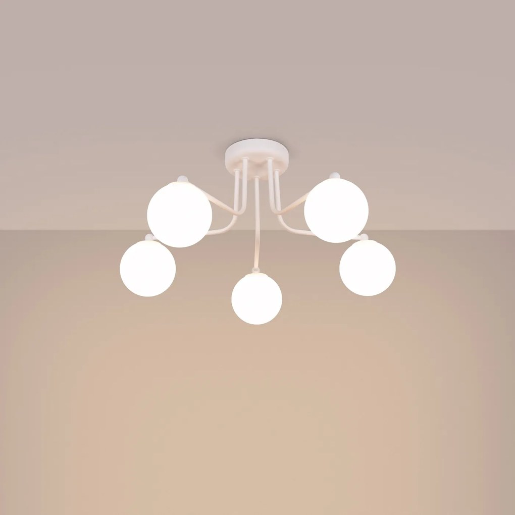 Stropné svietidlo Astral, 5x biele sklenené tienidlo, w