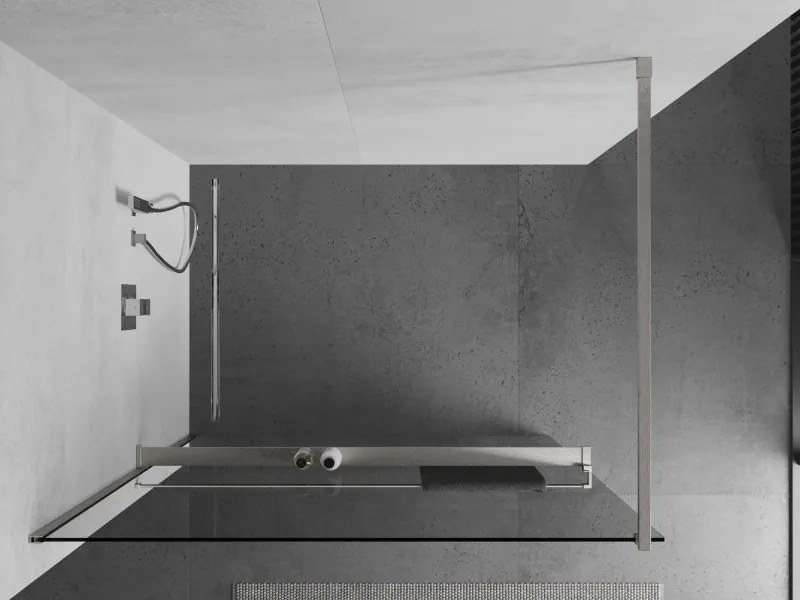 Mexen Kioto+, sprchová zástena Walk-In s poličkou a vešiakom 105 x 200 cm, 8mm číre sklo, brúsená oceľ profil, 800-105-121-97-00