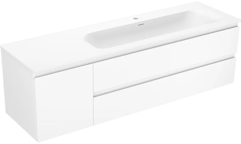 Mexen Orio, kúpeľňová skrinka 160 cm s pravým umývadlom Vela, 2S, 1D, biela matná, 91A13-16047-3-BBFFFF01-W23P01