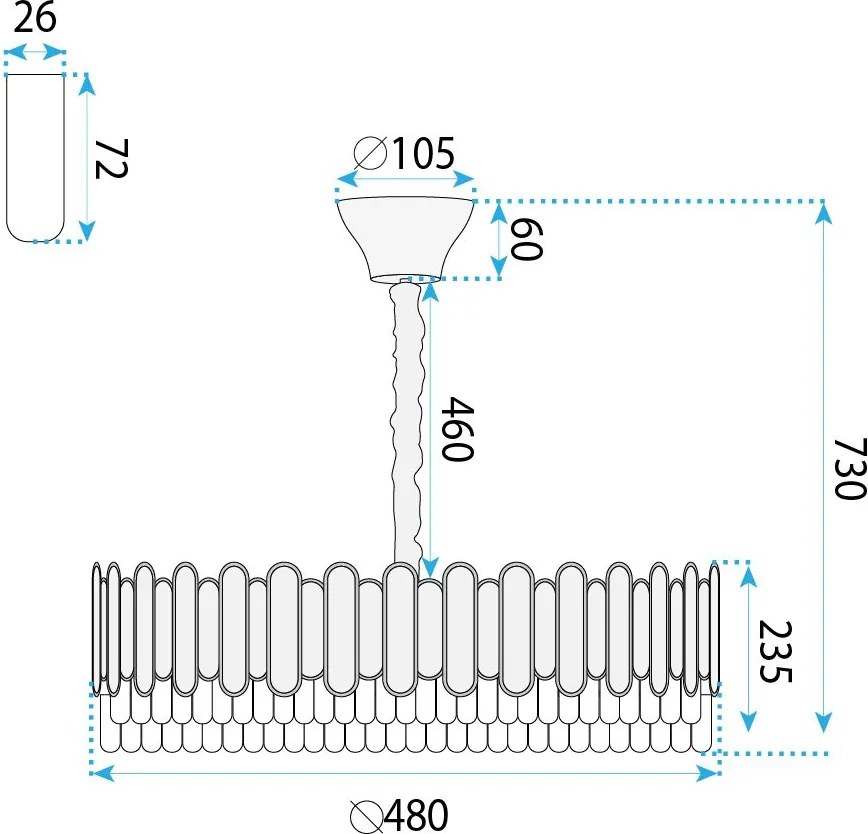Toolight Toolight, krištáľová závesná lampa Ø50 cm, 6×E14, SWE107-CP, zlatá, OSW-30229