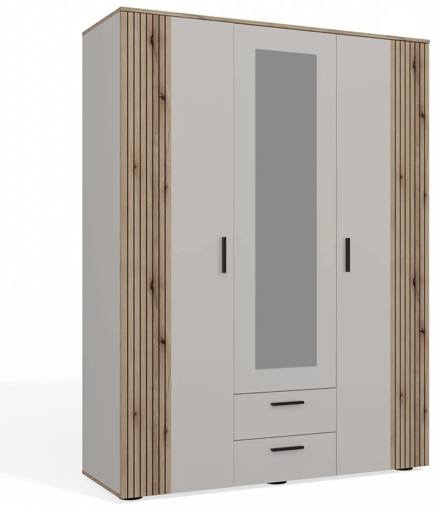 Šatníková skriňa so zrkadlom AVA 150 cm dub evoke/kašmírová