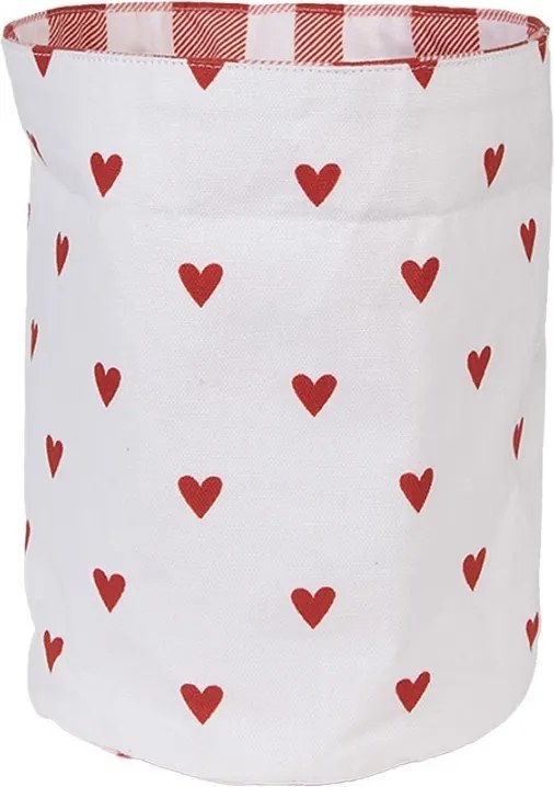 Bielo-červený károvaný košík na pečivo so srdiečkami Love It - Ø 15*16 cm