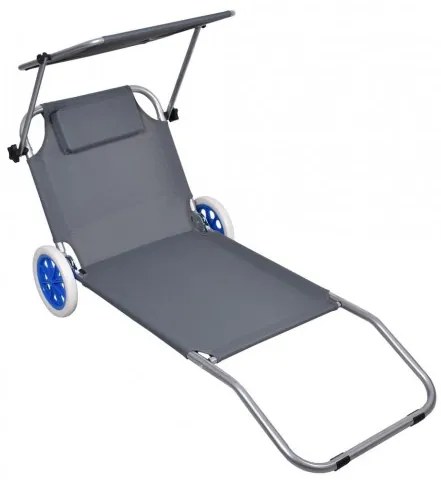 Lehátko s tienidlom na kolieskach- sivá