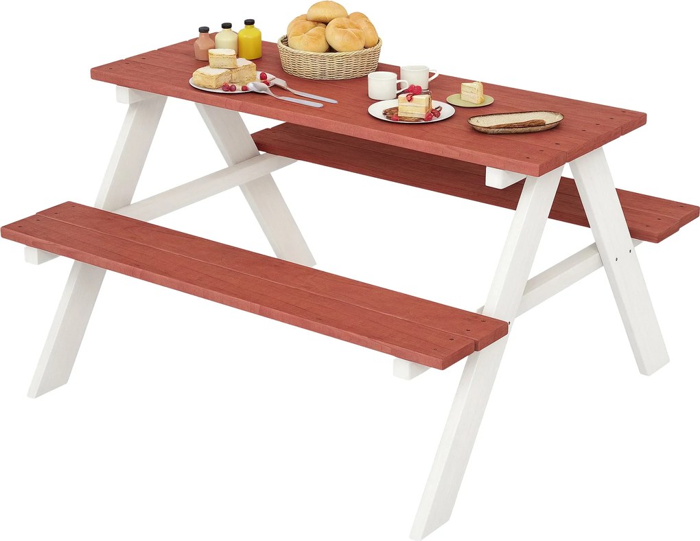 Detský drevený piknikový stôl Outsunny so 2 lavicami pre deti od 3 do 8 rokov na záhradu, terasu, 89x79x50 cm, hnedý | Aosom