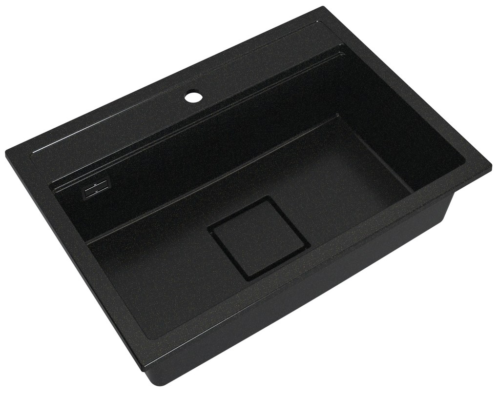 Gamma Quadro 7050, 1-komorový granitový drez 700x500x220 mm, čierna-zlatá, GMA-ZLE000239