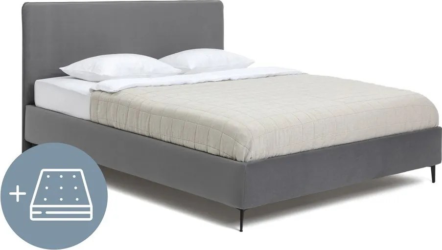 Sivá čalúnená dvojlôžková posteľ s matracom/s roštom 160x200 cm Noira Slim – Bonami Selection