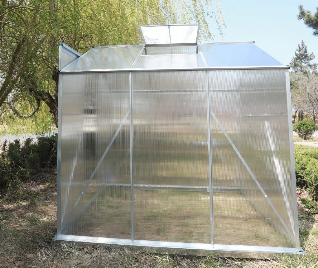 Skleník so základňou BestBerg BBGH‑606S / 3,61 m² / 190 × 190 × 194 cm / strieborná