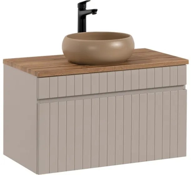 Kúpeľňová zostava Iconic 80 cm s umývadlom, skrinkami a zrkadlom kašmír/biela