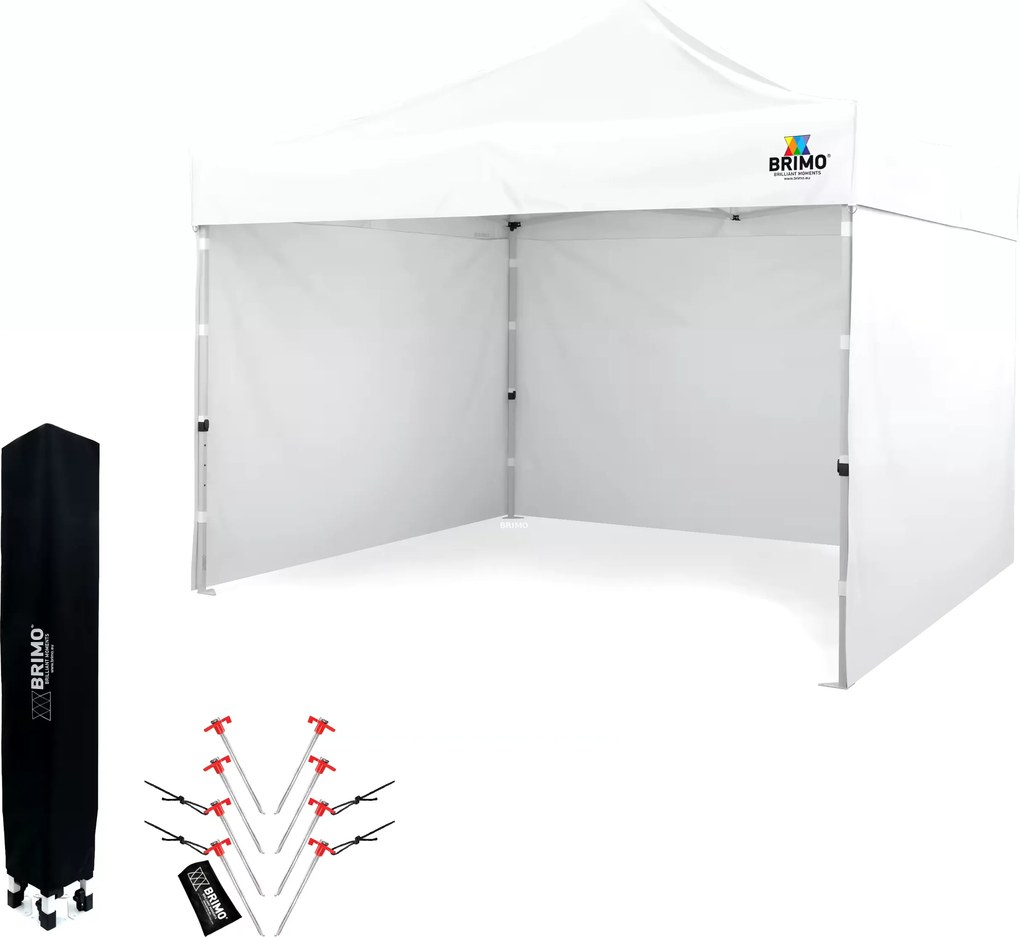 BRIMO Skladací nožnicový stan 3x3 m na Oslavy: Nepremokavá Ochrana a Bleskové Zloženie - s 3 stenami - Biela 9