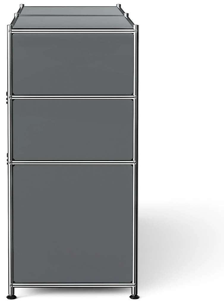 Kovová odkladacia skrinka "CN3" s výklopnými priečinkami, zásuvkami a otvorenými priehradkami, sivá