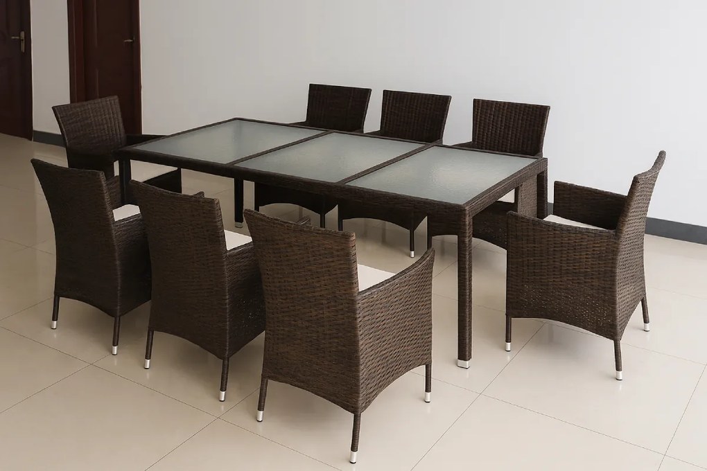 9-dielny záhradný ratanový jedálenský set s polstrovaním BestBerg BBRF-81B / hnedá/béžová