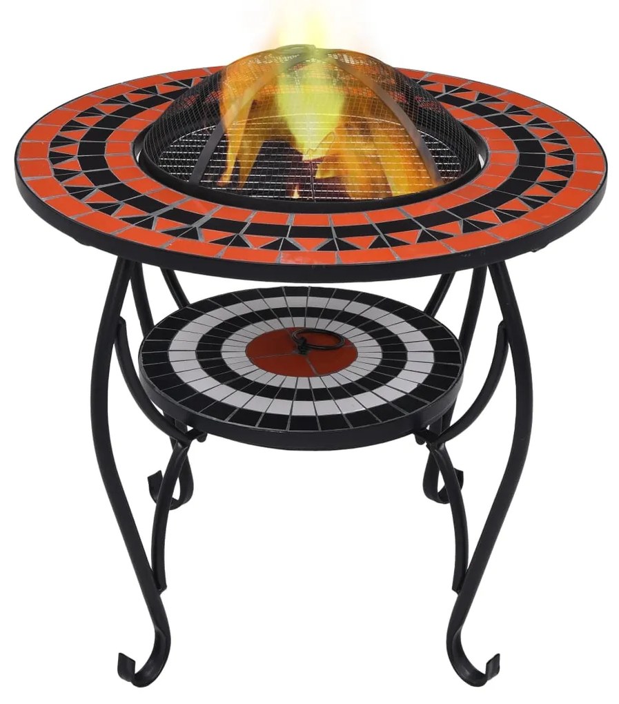 Mozaikový prenosný stôl s ohniskom terakotovo-biely 68 cm keramický