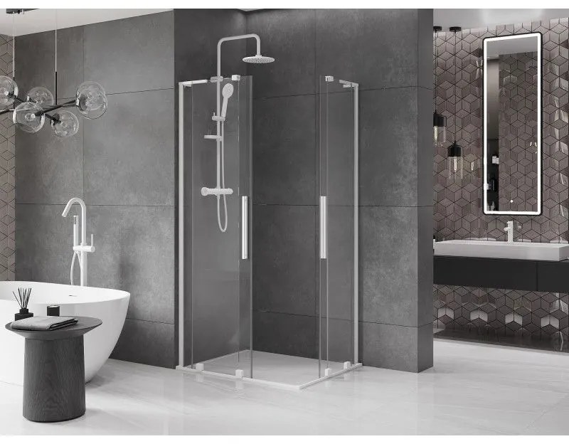 Mexen Velar L Duo, sprchový kút s posuvnými dverami 90 x 80 cm, 8mm číre sklo, biela matná, 871-090-080-02-03-20