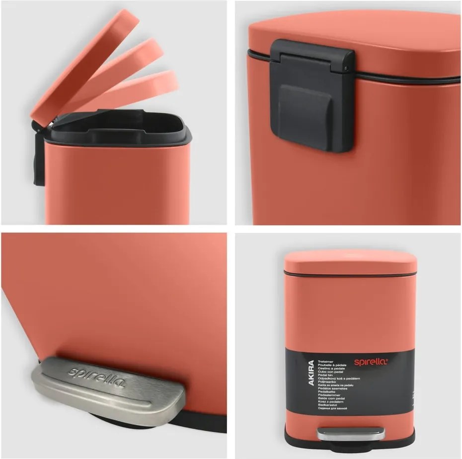Nášľapný oceľový odpadkový kôš v terakotovej farbe 5 l Akira – Spirella