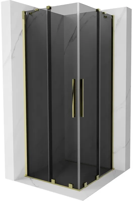 Mexen Velar Duo, sprchový kút s posuvnými dverami 90 x 90 cm, 8mm šedé sklo, zlatá lesklá, 871-090-090-42-50