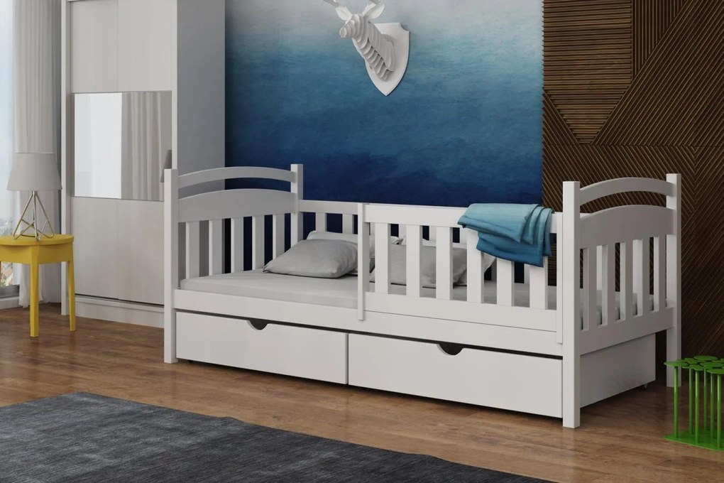 Detská posteľ z masívu borovice KORNÉLIA so šuplíkmi - 200x90 cm - BIELA