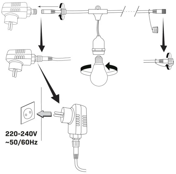 LED Vonkajšia dekoratívna reťaz PARTY NEON 7,6 m 10xE27/0,6W/36V IP44