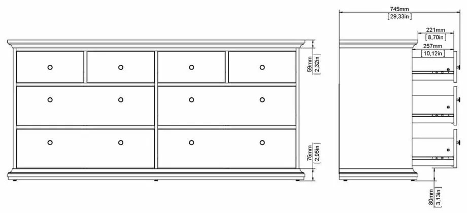 Biela nízka komoda 183x87 cm Paris – Tvilum