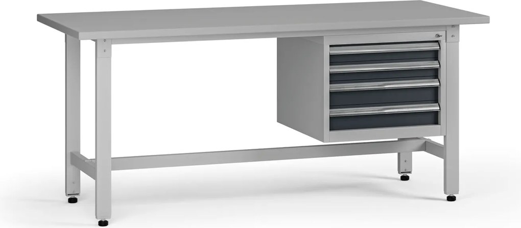 Výškovo nastaviteľný dielenský stôl G5, 1800 x 750 x 800-1000 mm, 1x kontajner, 4 zásuvky, grafit