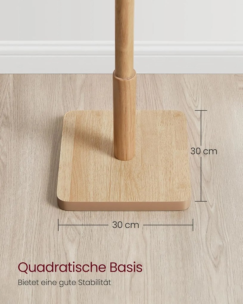 VASAGLE vešiak na oblečenie, masívny drevený vešiak 175 cm, prírodná béžová
