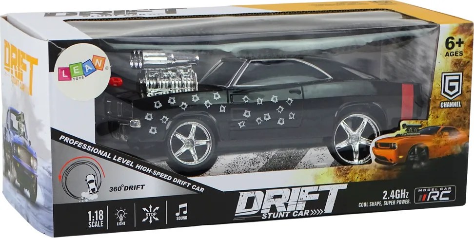 LEAN Toys Diaľkovo ovládaný 1:18 Drift 360 Svetlá Zvuky Čierna